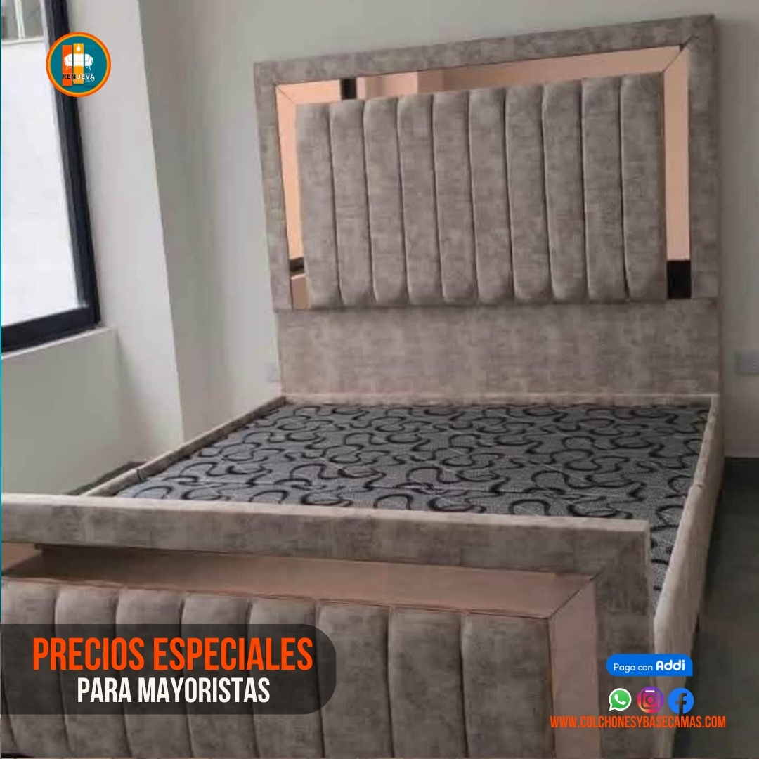 Base Cama Espejo 140 Doble Completa (Base + Espaldar Espejo / vidrio )