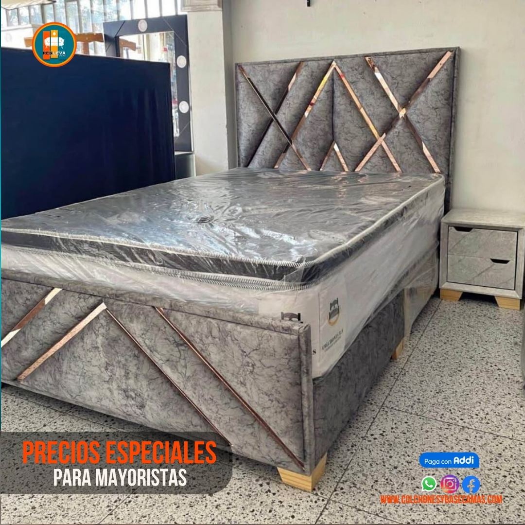 Base Cama Espejo 140 Doble Completa (Base + Espaldar Espejo / vidrio )