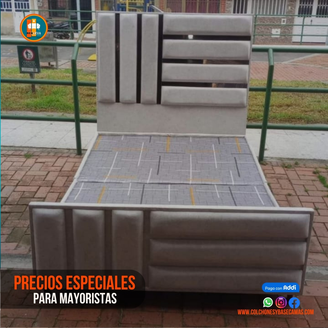 Base Cama Espejo 140 Doble Completa (Base + Espaldar Espejo / vidrio )