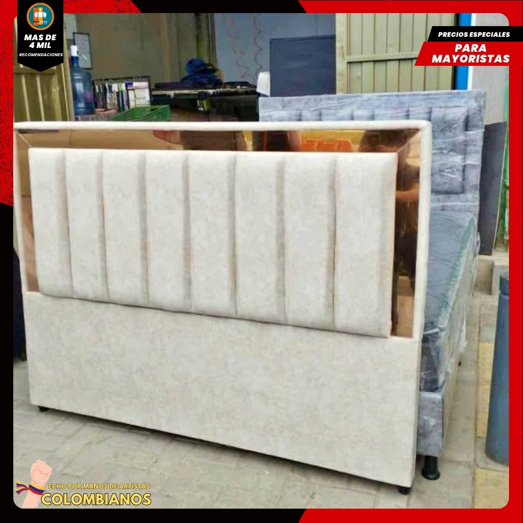 Base Cama Doble 140x190 con Espaldar en Diseño Espejo – Lujo, Elegancia y Máxima Resistencia